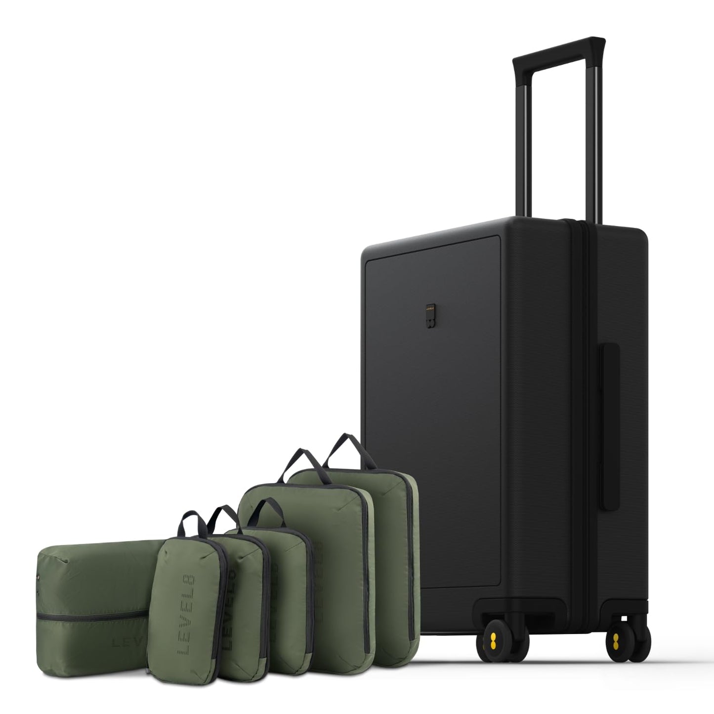 LEVEL8 Trunk Luggages, Large Suitcase 28 Inch Luggage with Spinner Wheels, Luminous Textured Checked Lightweight Hard Shell with Tsa Lock, Black