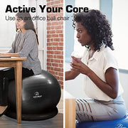 ProBody Pilates Yoga Ball Chair, Exercise Ball Chair with Base or Stand for Home Office Desk Sitting or Workout, 65cm Antiburst Balance & Stability Ball Seat, Large Gym Ball for Back, Abs