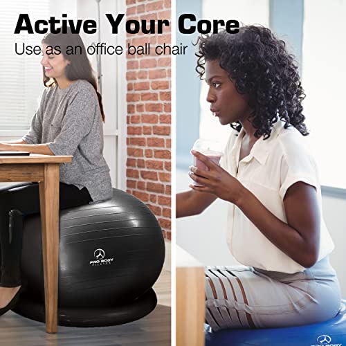 ProBody Pilates Yoga Ball Chair, Exercise Ball Chair with Base or Stand for Home Office Desk Sitting or Workout, 65cm Antiburst Balance & Stability Ball Seat, Large Gym Ball for Back, Abs