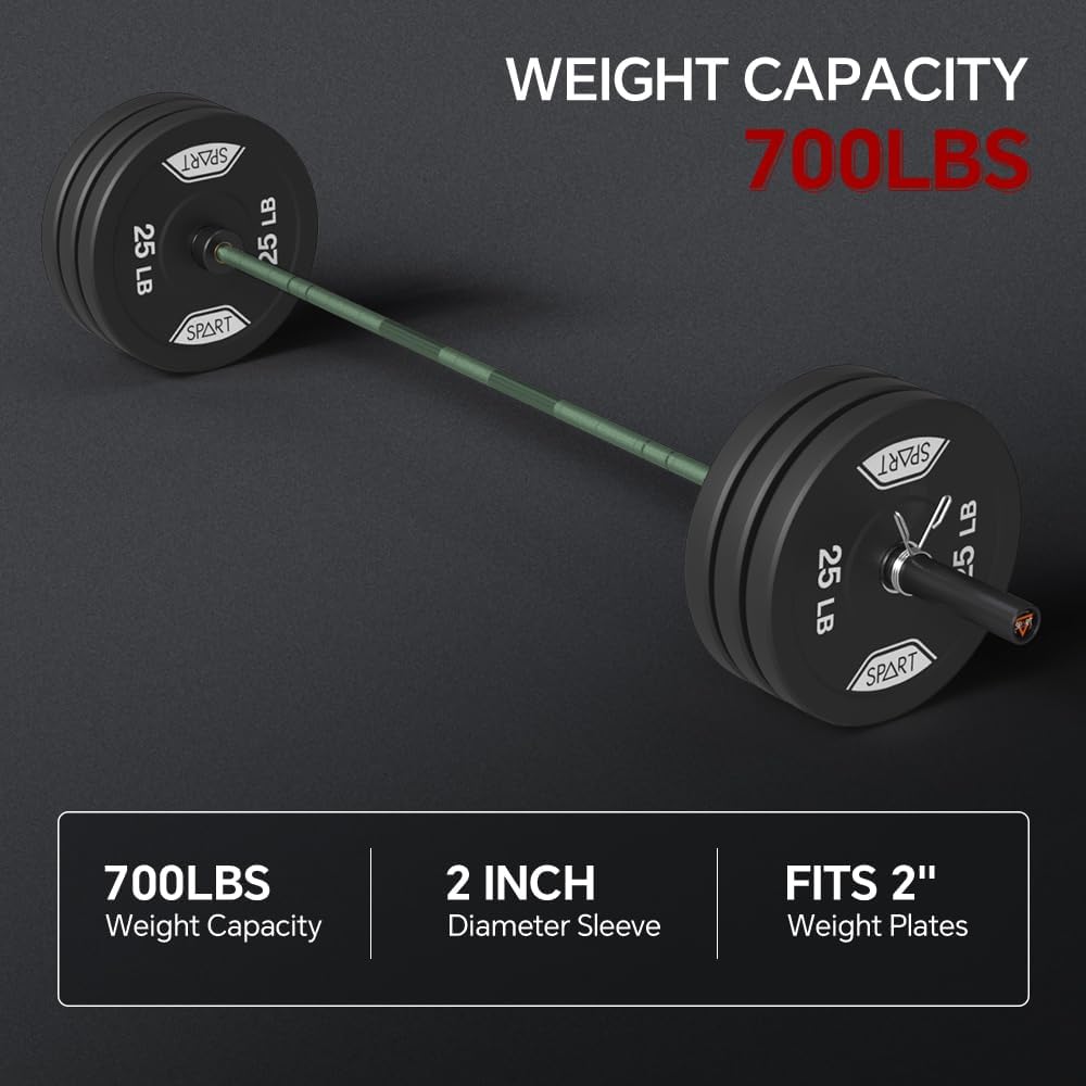 7FT Olympic Barbell Bar with Weight Plate Set Combo, Solid Olympic Bar with Bearings, 700Lbs Capacity Weight Bar for Home Gym Strength Training, Weightlifting, Powerlifting, Fit for 2" Olympic Plates