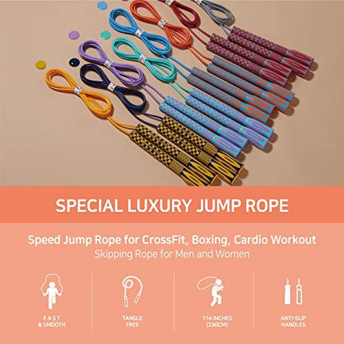 Skipping Jump Rope for Fitness Workout - Light Weight, Adjustable, Tangle Free, Excellent line control for Cardio Boxing, CrossFit, Training Exercise All Ages and Gender ( Special Luxury, KA-220, Made in Korea)