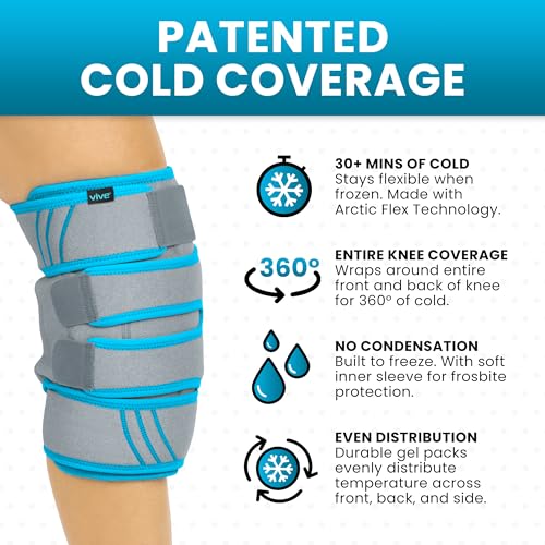 Vive Knee Ice Pack Wrap - Cold/Hot Gel Compression Brace - Heat Support Strap for Arthritis Pain, Tendonitis, ACL, Athletic Injury, Osteoarthritis, Women, Men, Running, Meniscus and Patella Surgery