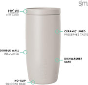 Simple Modern Travel Coffee Mug Tumbler with 360° Lid | Ceramic-Lined Insulated Stainless Steel Cold Brew Iced Coffee Cup Thermos | Gift for Women Men Her Him | Voyager Signature | 16oz | Almond Birch