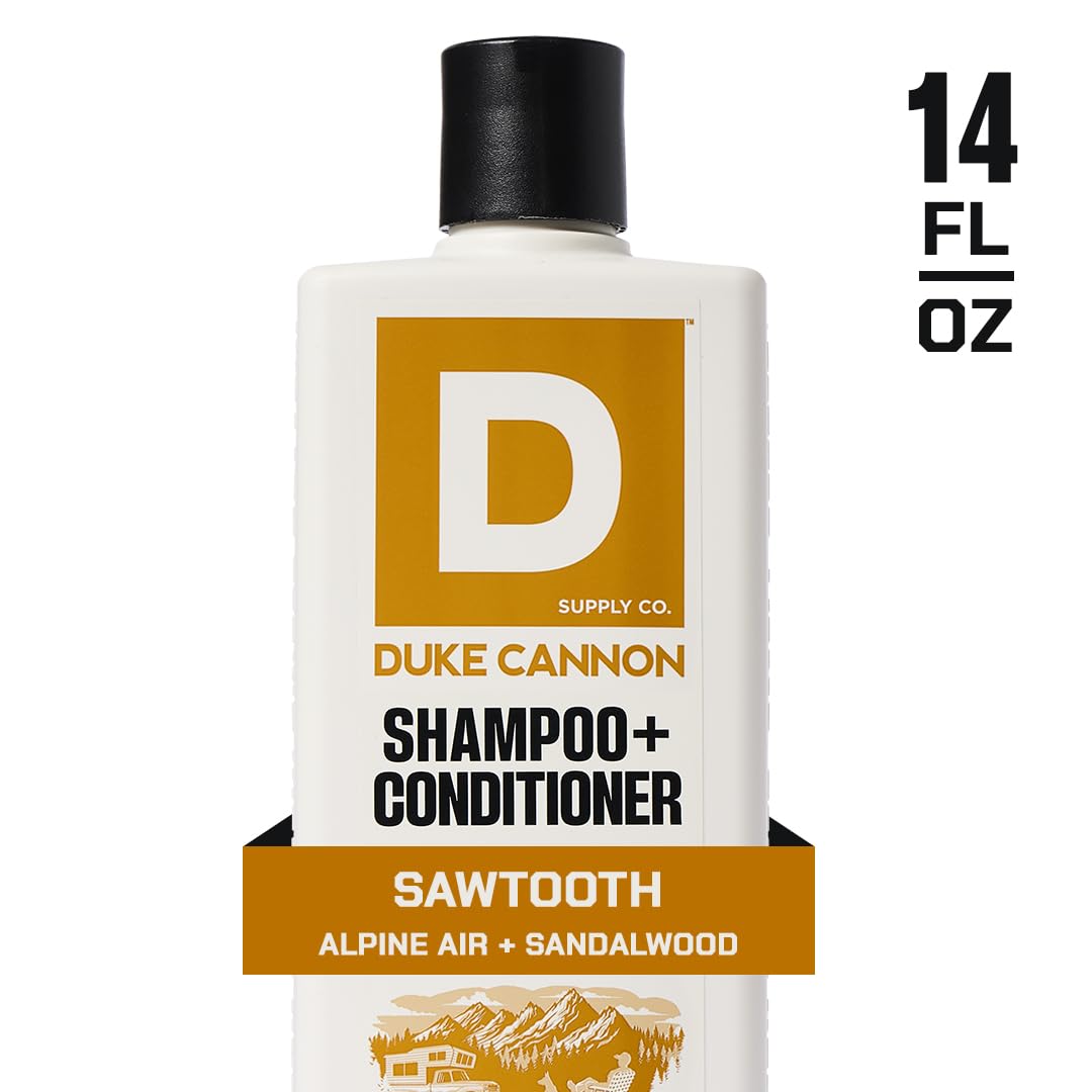Duke Cannon Supply Co. 2-in-1 Hair Wash - Masculine Scent - Gentle Cleansing Hair Wash For Men - Stimulating Hair Shampoo & Conditioner - Tea Tree & Midnight Swim & Sawtooth- 3 Pack (14 oz)