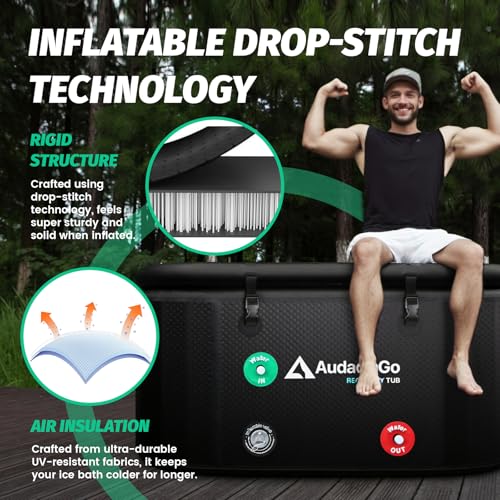 XXL Ice Bath Tub for Athletes, Compatible with Water Chillers, 216-Gallon Inflatable Cold Plunge Tub with Insulated Lid, Thermometer, Water-Absorbent Mat, Portable for Outdoor & Indoor Recovery