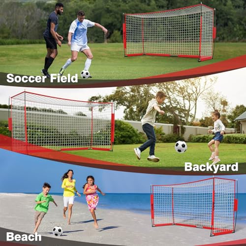 Portable Soccer Goal, Detachable 12x6 FT Soccer Goals Net for Backyard, Quick Setup Training Equipment with 1 Carry Bag, 1 Football, 12 Training Cones