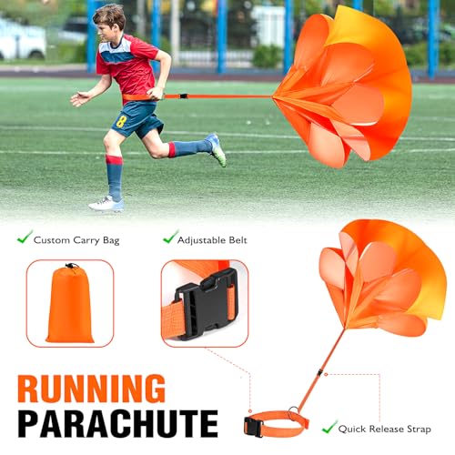 Soccer Training Equipment, Speed Agility Training Equipment for Kids Youth Adults, 20ft Agility Ladder, 4 Hurdles, Jump Rope, 12 Soccer Cones, Running Parachute, Football Training Equipment