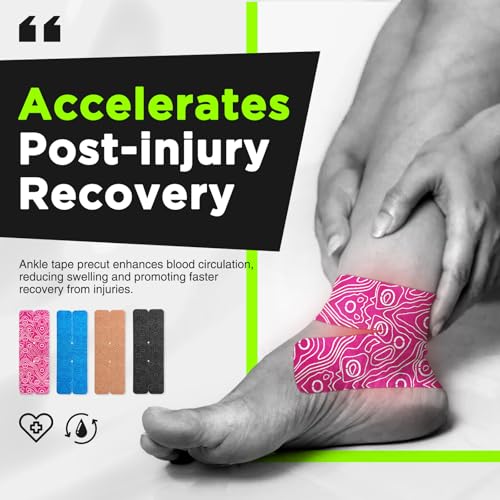 OK TAPE Kinesiology Tape for Ankle - 10 Precut Strips | Professional-Grade Water-Resistant & Breathable Ankle Tape for Sports Injury Recovery, Support, 10pcs, Pink