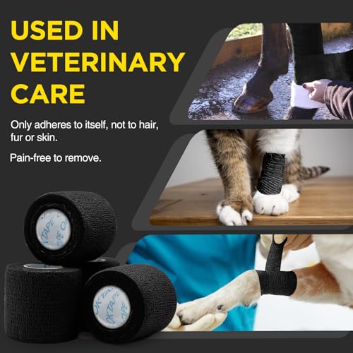 OK TAPE 12 Rolls Self Adhesive Bandage Wrap, Elastic Athletic Tape, Self Stick Bandage Tape, Vet Wrap, Medical Wrap for Wrist, Feet, 2" x 5 Yards - Black