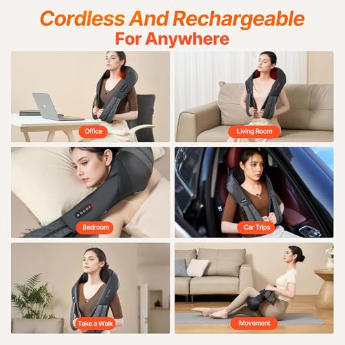 Neck Shoulder Massager with Heat - Cordless Back and Neck Massage Pain Relief Deep 5D Tissue Shiatsu Kneading Massager for Shoulder Back Leg Gifts for Mom Dad Men Women Her Him