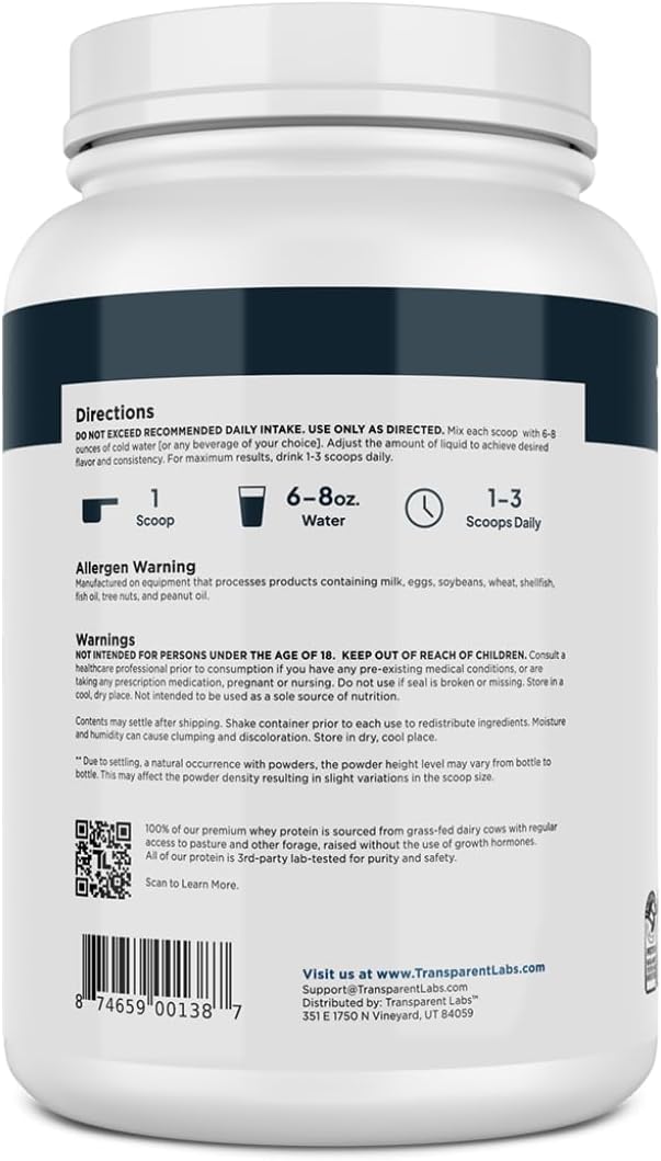 Transparent Labs Grass-Fed Whey Protein Isolate - Naturally Flavored, Gluten Free Whey Protein Powder with 28g of Protein per Serving & 9 Amino Acids - 30 Servings, Milk Chocolate