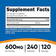 Nutricost Alpha Lipoic Acid 600mg Per Serving, 240 Capsules - Gluten Free, Vegetarian Capsules, Soy Free & Non-GMO