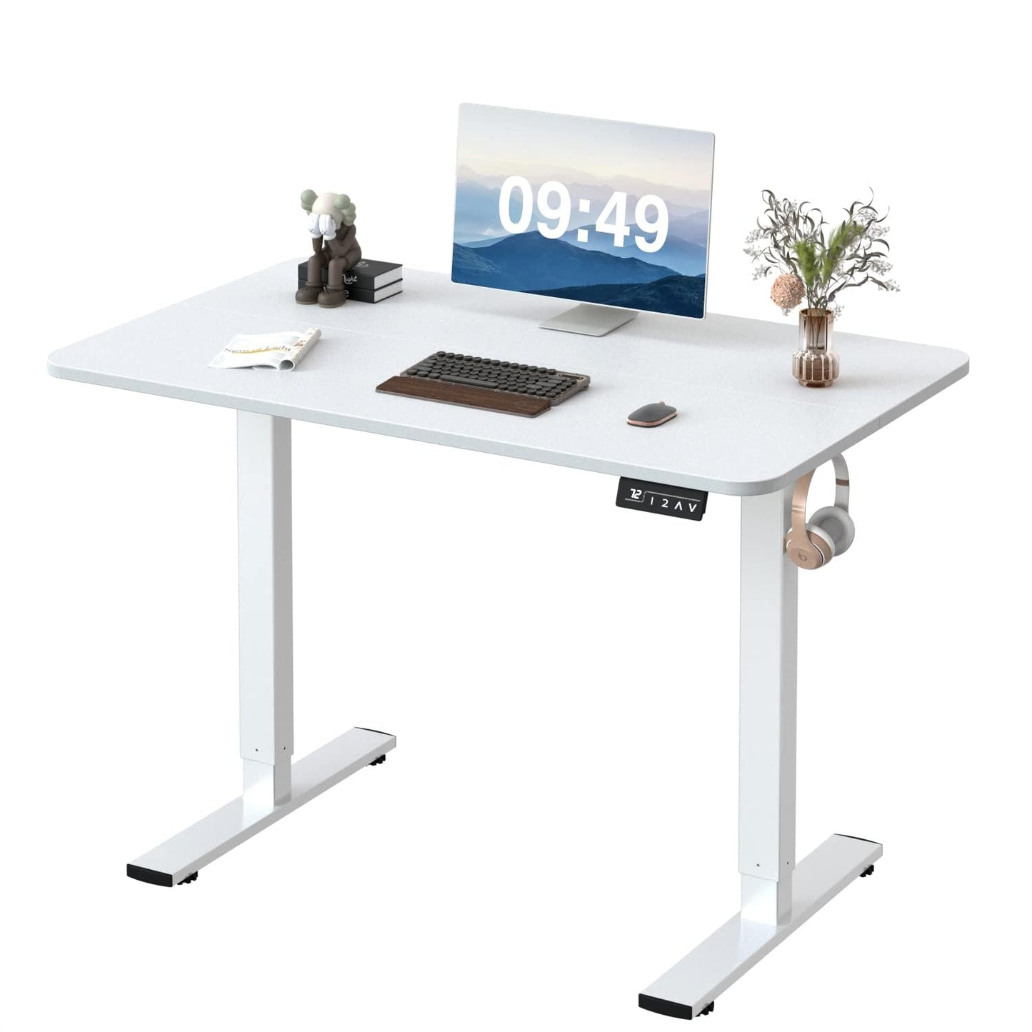 Furmax Electric Height Adjustable Standing Desk Large 55 x 24 Inches Sit Stand Up Desk Home Office Computer Desk Memory Preset with T-Shaped Metal Bracket, Black