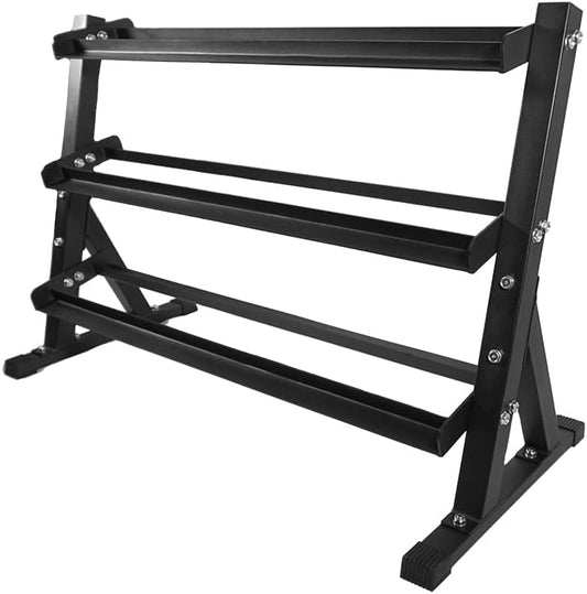 3 Tier Dumbbell Rack – Heavy-Duty Steel Weight Storage Stand for Hex or Round Dumbbells – Rubber Feet for Stability – Home or Commercial Gym Use