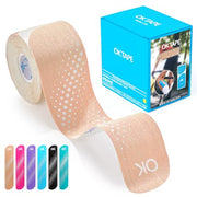 OK TAPE Synthetic Kinesiology Tape Precut Strips, Waterproof Kinesiology Athletic Tape for Joint & Muscle Support, Reflective and Durable Tape, 2in×16.4ft Roll 20PCS | Beige