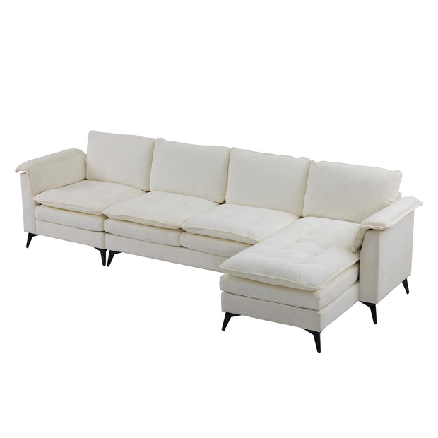 VINGLI 110" Modern U Shaped Sectional Couch with 51"D Double Chaise for Living Room, Black Deep Seat Sectional Sofa Sets with 5.9" Thickness Seating Padding for Home Furniture,Linen Fabric,Metal Legs