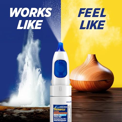 Theraflu Severe Congestion Relief Nasal Mist + Cooling, Oxymetazoline HCI 0.05% Nasal Decongestant, 12 Hour Relief, Ultra-Fine Mist, 0.34 fl oz