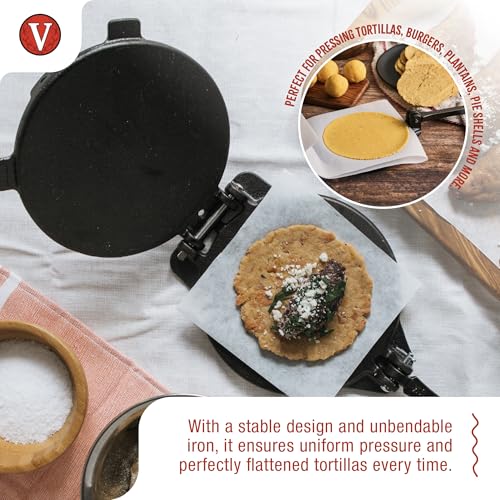 Victoria 6.5 Inch Cast Iron Tortilla Press. Tortilla Maker, Flour Tortilla press, Rotis Press, Dough Press, Pataconera Seasoned with Flaxeed Oil