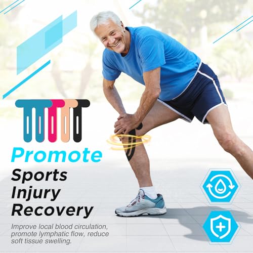 OK TAPE Nylon Kinesiology Tape for Knee, 10 Pcs Stretchable on Four Sides Precut Strips, Athletic Tape for Knee Support & Stability,Breathable and Hypoallergenic, Beige