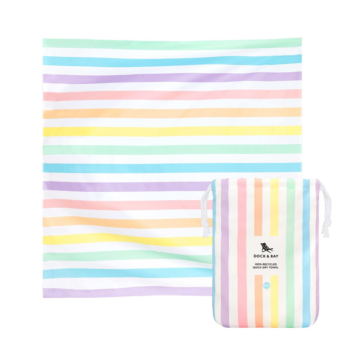Dock & Bay Beach Towel - Quick Dry, Sand Free - Compact, Lightweight - 100% Recycled - Includes Bag - Cabana - Bondi Blue - Large (160x90cm, 63x35)