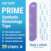 OK TAPE Synthetic Kinesiology Tape, 20 Strips Precut K Tape, Waterproof, Elastic Athletic Tape for Pain Relief & Muscle Support, Reflective Design, 2" x 10" -Purple