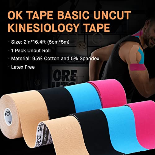 OK TAPE Kinesiology Tape, Regular Original Cotton Elastic Athletic Tape for Support and Recovery, Sports Tape, 2in×16.4ft Uncut Roll - Pink