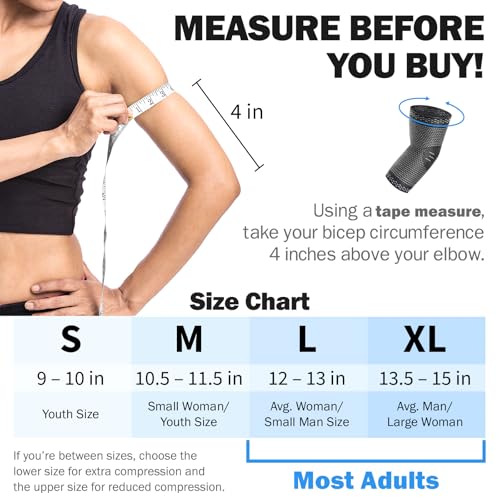 POWERLIX Elbow Orthopedic Brace Compression Support (Pair) - Elbow Sleeve for Tennis, Golfer’s, Bursitis, and Sprains, Arthritis, Tendonitis. Pain Relief(Black, L)