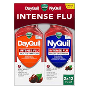 Vicks DayQuil & NyQuil Intense Flu Liquid, Value Pack, Over-The-Counter, Multi-Symptom, Powerful Relief for Body Aches, Fever, Headache, Sore Throat, and Cough, 6 Hour Relief, Cherry Flavor, 12 FL OZ