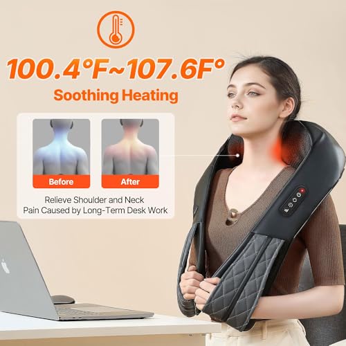 Neck Shoulder Massager with Heat - Cordless Back and Neck Massage Pain Relief Deep 5D Tissue Shiatsu Kneading Massager for Shoulder Back Leg Gifts for Mom Dad Men Women Her Him