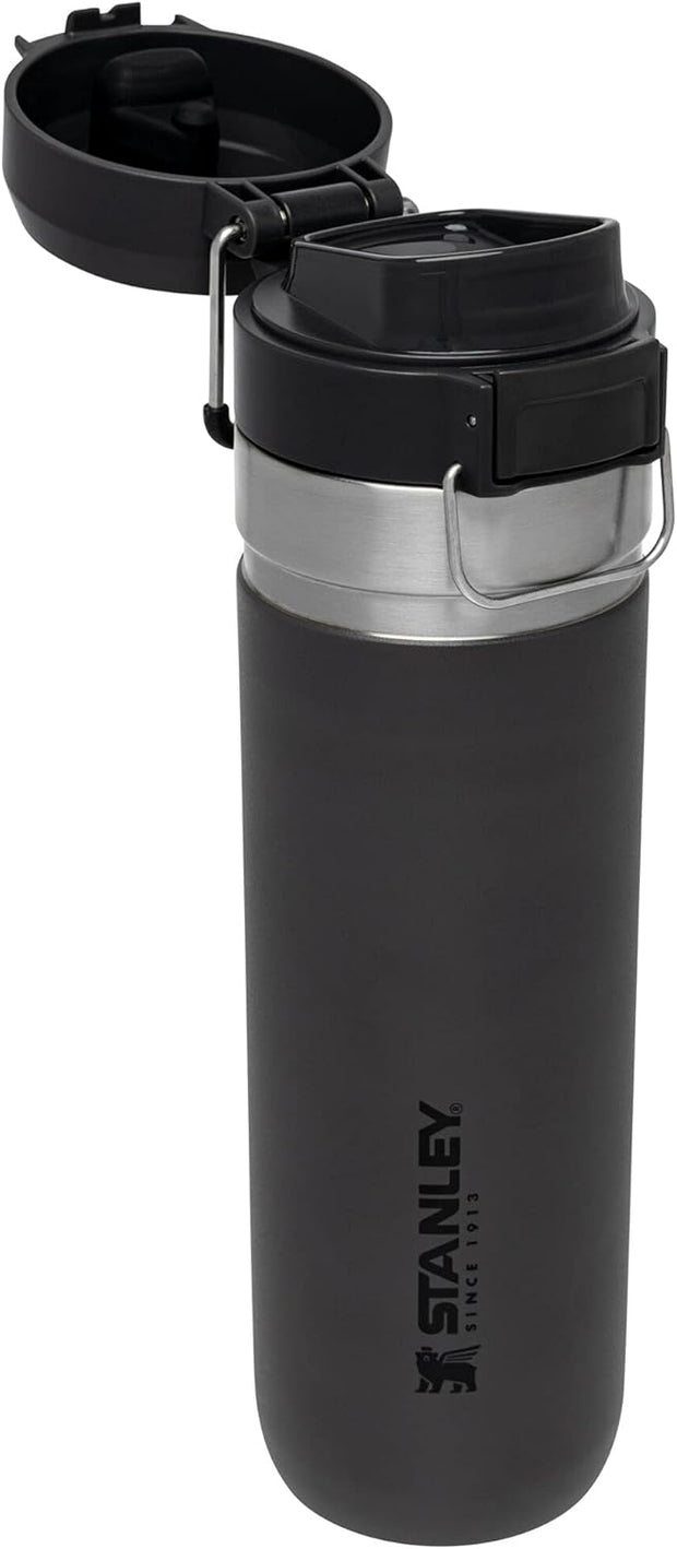Stanley Quick Flip GO Water Bottle 24 oz | Push Button Lid | Leakproof and Packable for Travel and Sports | Insulated Stainless Steel | BPA-Free | Charcoal