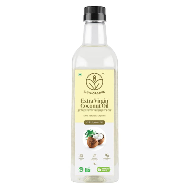 Shiva Organic Extra Virgin Coconut Oil - 100% Natural, USDA Certified Organic - 1L (33.8 fl oz)) for Cooking, Beauty, and Holistic Wellness