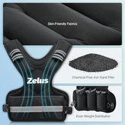 ZELUS Weighted Vest for Men and Women | 4-10lb/11-20lb/20-32lb Vest with 6 Ironsand Weights for Home Workouts | Adjustable Body Weight Vest Exercise Set for Cardio and Strength Training