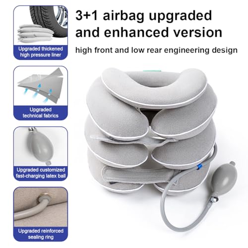 Neck Stretcher with Neck Brace,Cervical Traction Neck Device,Neck Relief Tool,Adjustable Inflatable Cervical Brace,Home Use Neck Decompression New Technology Breathable Fabric Washable&Colorfast(Gray)