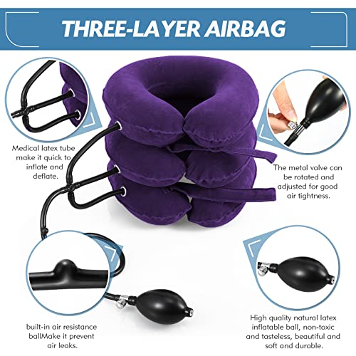 Neck Stretcher, Cervical Traction Device, Neck Traction Device, Neck Pain Relief, Adjustable Inflatable Neck Brace & Neck Stretcher Cervical Traction, Neck Decompression Home Use (Purple)