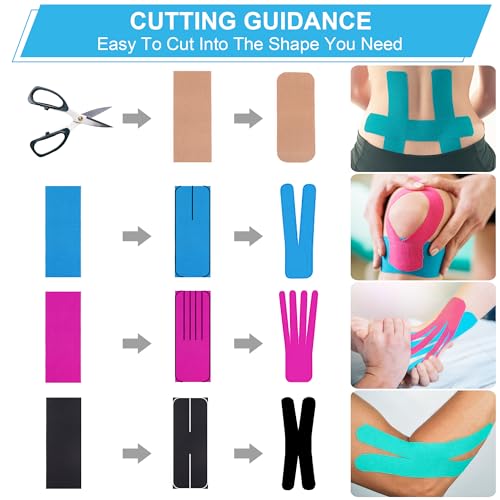 SUPERBE Precut Kinesiology Tape (3 Rolls Pack), Elastic Sports Tape for Pain Relief, Muscle Support, Recovery and Physio Therapy, Breathable, Waterproof (Black)