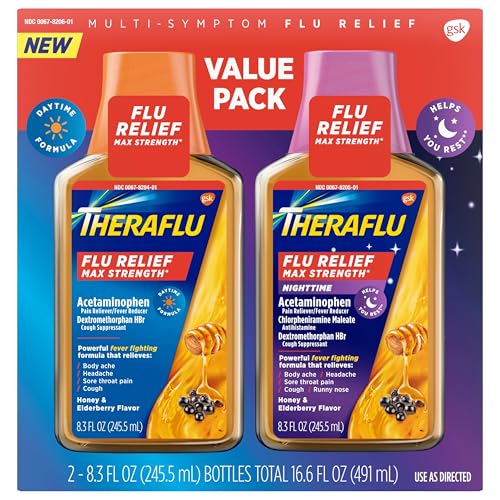 Theraflu Max Strength Daytime Flu Symptom Relief - 8.3 fl oz plus Theraflu Max Strength Nighttime Flu Medicine for Flu Symptom Relief - 8.3 fl oz, Combo Pack