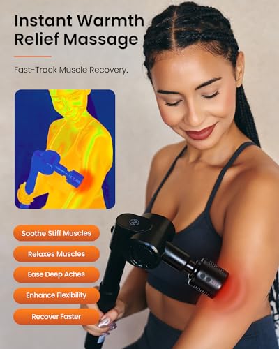 Massage Gun with Heat and Cold Head,Deep Tissue Percussion Back Massager for Muscle/Neck/Body Pain Relief with Long Extension Retractable Handle,32-Speeds,Foldable with 5 Adjustable Angles