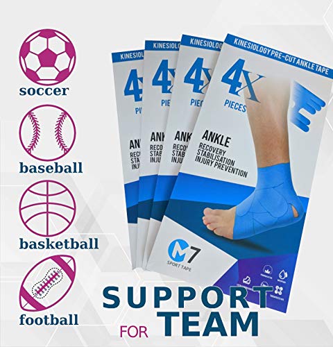 M7 Sport Kinesiology Ankle Tape for Ankle Sprain and Injury Recovery, Kt Tape for Ankle, Pain Relief Therapeutic Tape, Plantar Fasciitis, Waterproof, Eases Swelling (Beige, 4-Pack)