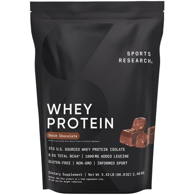 Sports Research Whey Protein Isolate - Sports Nutrition Protein Powder 25g per Scoop - 2lb Bag Whey Protein - Dutch Chocolate Bulk Protein Powder, 25 Servings