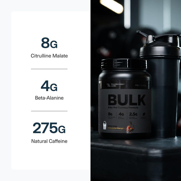Transparent Labs Bulk Black Pre Workout - Clinically Dosed, Sugar Free Preworkout for Men and Women with Beta Alanine Powder, Citrulline Malate, & Caffeine - 30 Servings, Cherry Kiwi