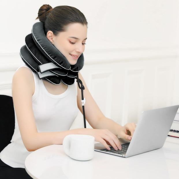 S Cervical Neck Traction Device for Instant Neck Pain Relief - Inflatable & Adjustable Neck Stretcher Neck Support Brace, Neck Traction Pillow for Home Use Neck Decompression