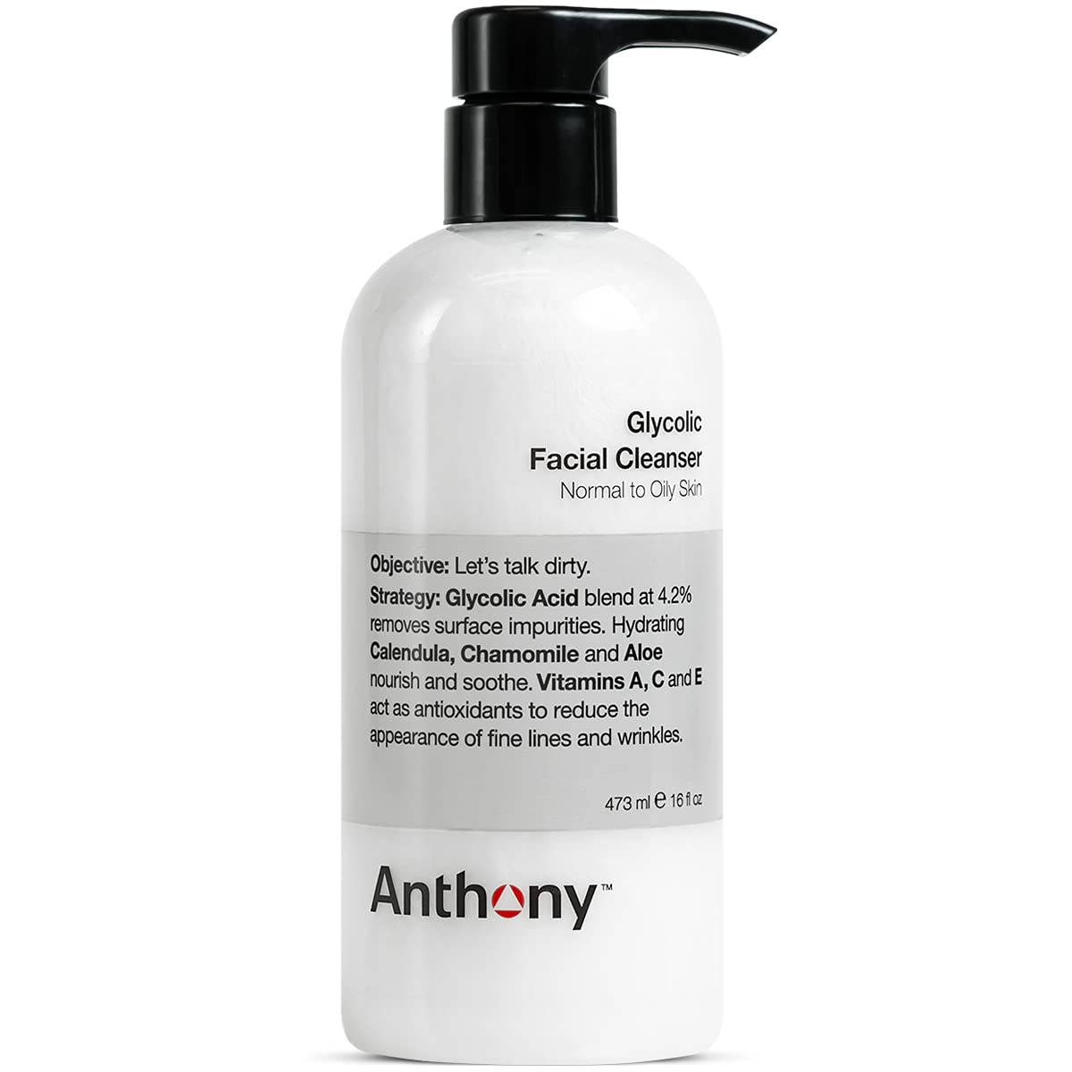 Anthony Glycolic Facial Cleanser for Men, Daily Exfoliating & Hydrating Face Wash, Shave Prep, Non-Foaming, Deep Cleansing, Gentle on Sensitive Skin, Removes Dirt & Oil, Smooths Texture, 8 Fl Oz