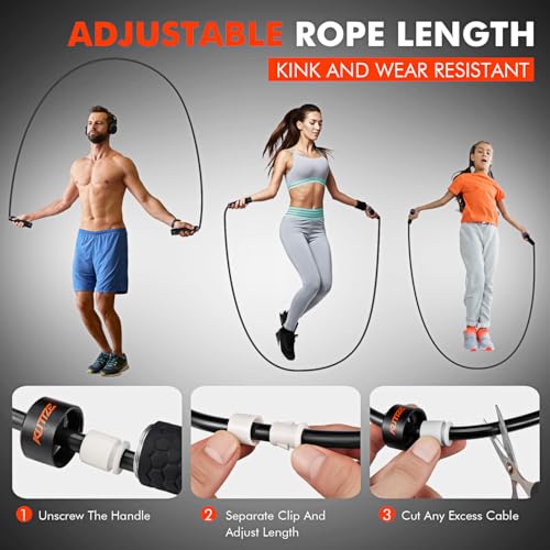 Jump Rope, Weighted Jump Rope for Home Gym, Adjustable 1lb Heavy Skipping Ropes for Fitness, Exercise Equipment for Men Women Kids, Portable Speed Jumping Rope, Full Body Workout at Home