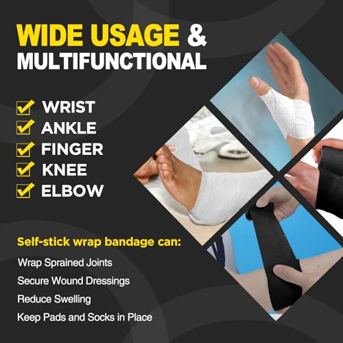 OK TAPE 12 Rolls Self Adhesive Bandage Wrap, Elastic Athletic Tape, Self Stick Bandage Tape, Vet Wrap, Medical Wrap for Wrist, Feet, 2" x 5 Yards - White