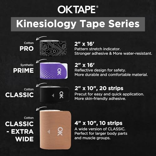 OK TAPE Extra Wide Kinesiology Tape, Precut K Tape Strips, Elastic Physical Therapy Athletic Tape for Pain Relief & Joint Support | Back, Shoulder, Knee (4" x 10" - 10Pcs) Beige