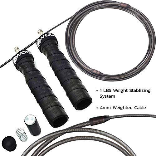 WOD Nation Weighted Jump Rope for Women & Men - 1 Pound (1LB) Adjustable Heavy Speed Jump Rope Handles with Removable Weights 4Crossfit, Cross Training, Boxing.