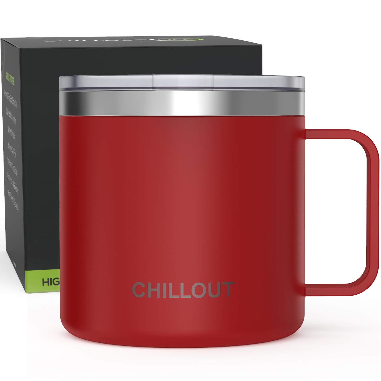 CHILLOUT LIFE Stainless Steel Vacuum Insulated Coffee Mug 16 oz (Set of 2) with Handle and Lid, Large Thermal Camping Coffee Mugs with Sliding Lid for Men & Women, Keeps Your Beverages Hot & Cold