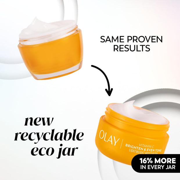Olay Vitamin C Face Moisturizer, Bright & Even Lightweight Cream for Women - Brightens, Hyrdates, Evens Tone & Texture, Glowing Skin Care - Recyclable Sustainable Eco Jar, Non-Greasy, 2 Oz