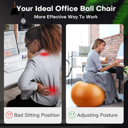 Yoga Ball, 18-30 Inch Extra Thick Exercise Ball for Workout Fitness Balance, Anti Burst Chair for Home and Office Desk, Includes Hand Pump & Workout Guide Access