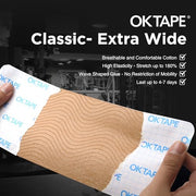 OK TAPE Extra Wide Kinesiology Tape, Precut K Tape Strips, Elastic Physical Therapy Athletic Tape for Pain Relief & Joint Support | Back, Shoulder, Knee (4" x 10" - 10Pcs) Beige